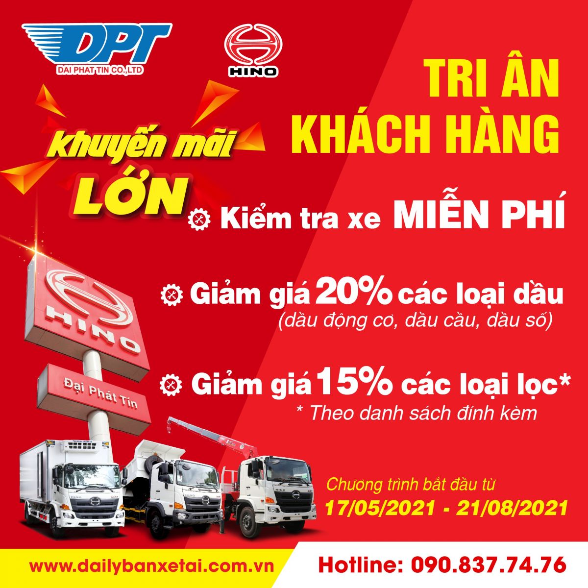 Chương trình khuyến mãi và tri ân khách hàng sử dụng xe tải hino